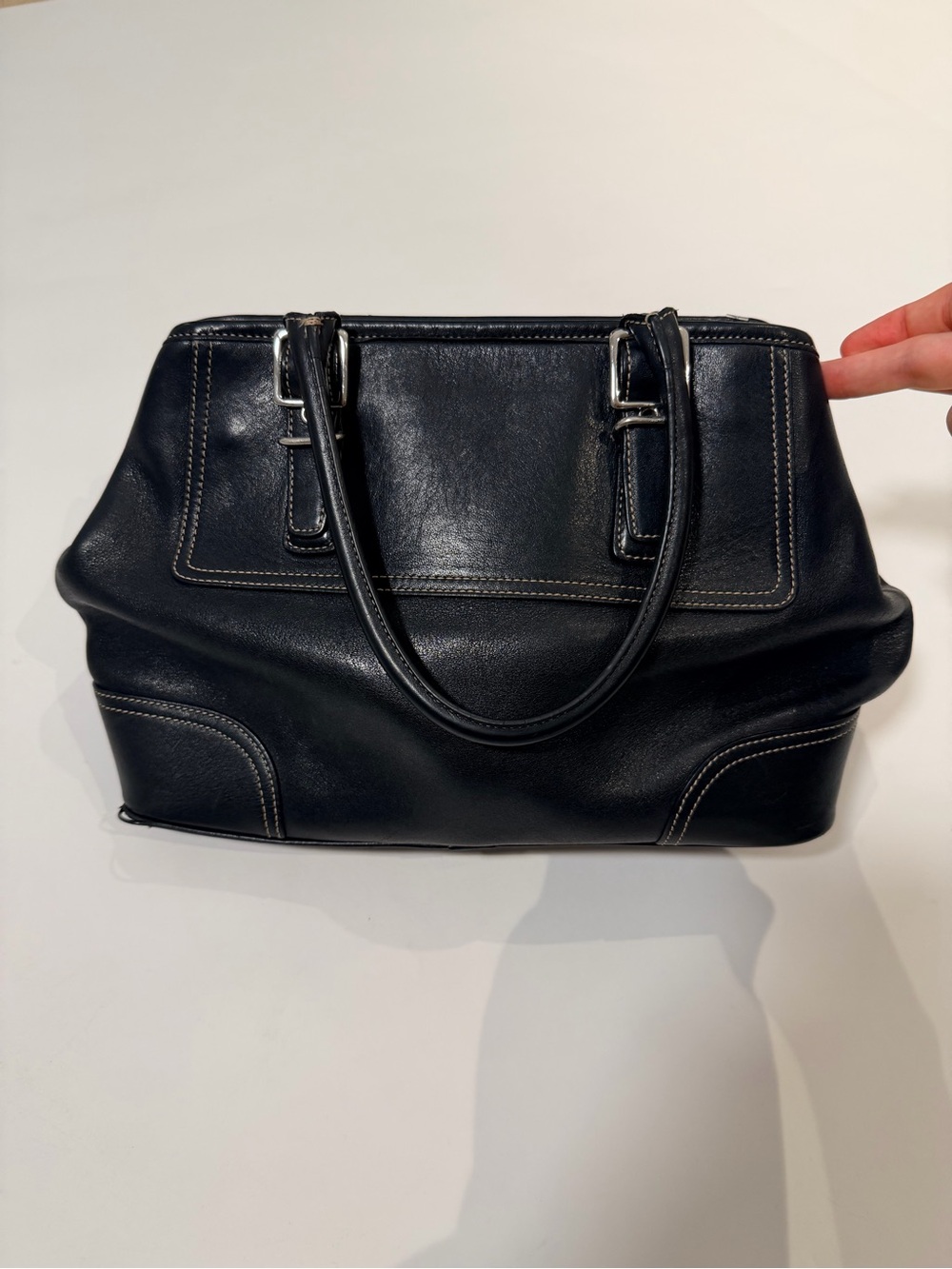 Vintage Coach Black Leather Hampton Satchel Bag Y2K Buckle Shoulder Purse